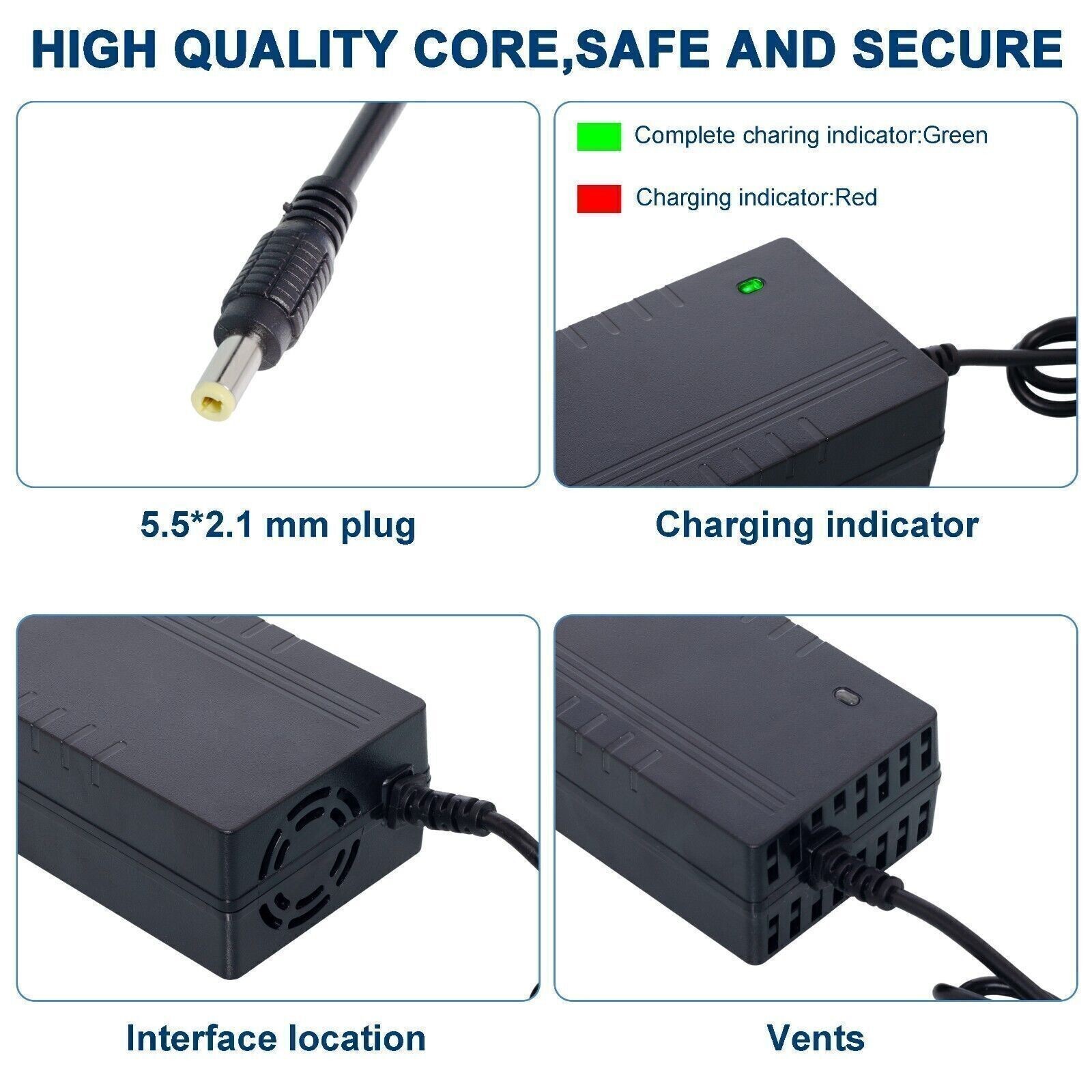 54.6V 5A Smart Charger for 48V Electric Bicycle Li-ion Battery DC 5.5×2.1mm Plug