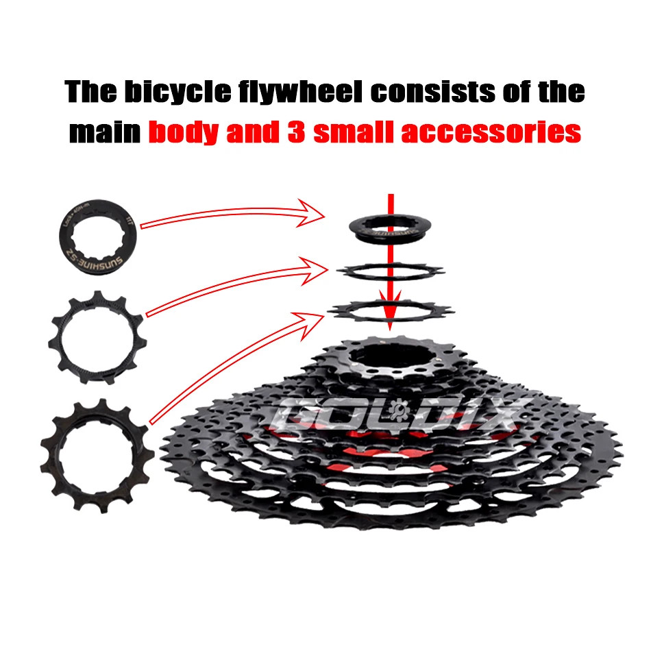 SUNSHINE MTB Cassette 8/9/10/11/12 Speed 40/42/46/50/52T Black K7 Cassette Sproc