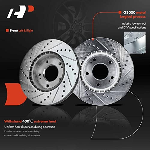 11.02 In (280mm) Front Brake Rotors & Ceramic Pads Front Drilled and Slotted