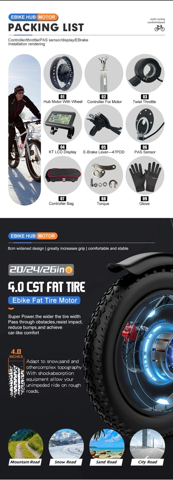 48V 2000W 20/24/26In Snow Electric Bike Fat Rear Rotate Hub Motor Dropout 190MM