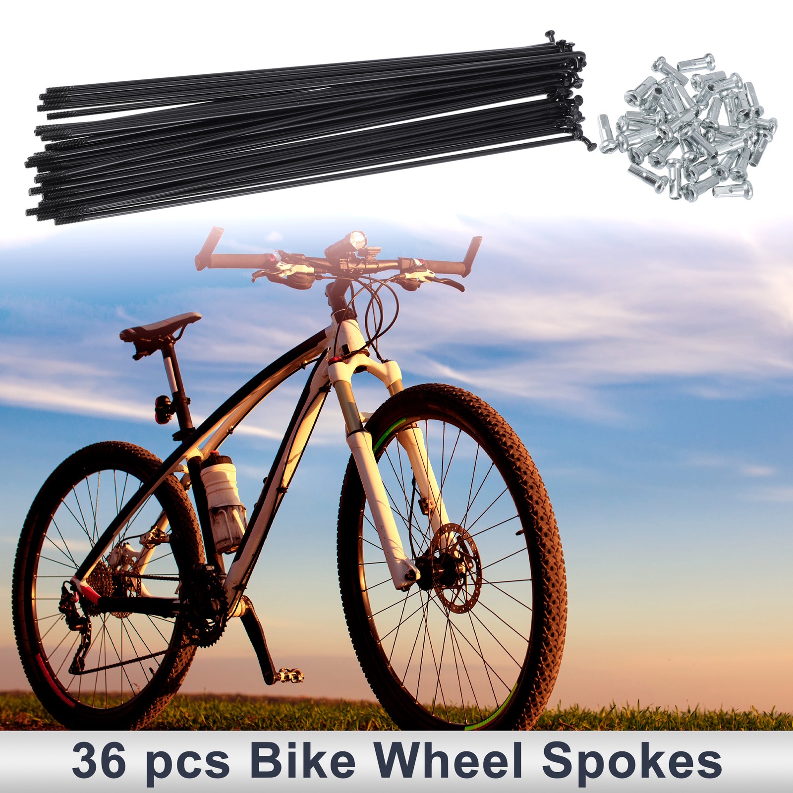 1 Set 13G 203mm Length Bicycle Spokes Nipple 45 Steel Black Universal