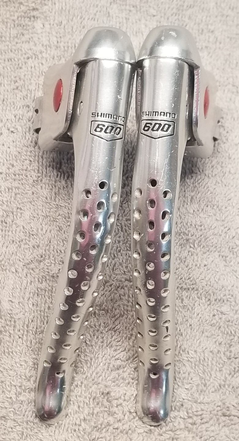 Vintage Shimano 600 Brake Levers Arabesque Pair Non-Aero Silver Drilled 23.8mm