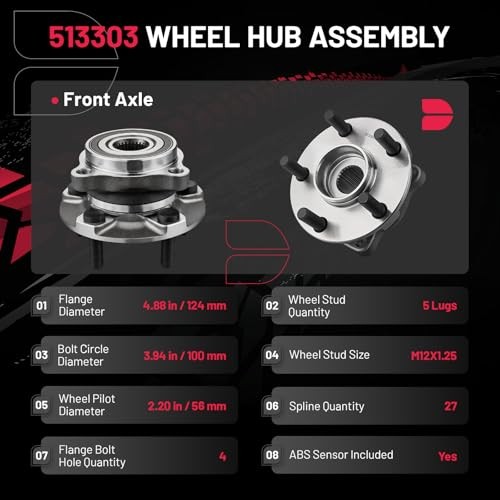 513303 2PCS Front Wheel Bearing and Hub Assembly 5 Lugs Compatible 2PCS 513303