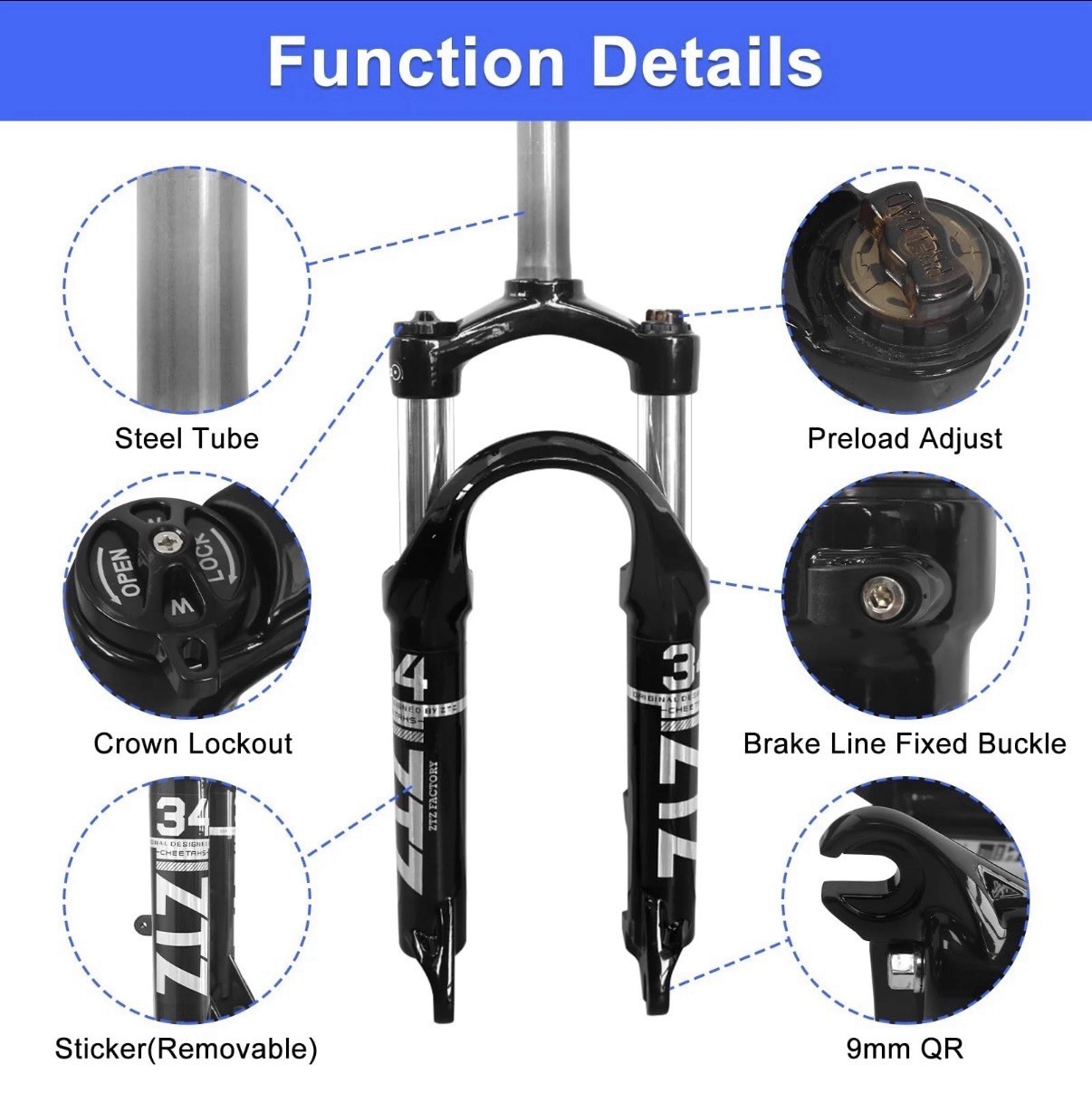ZTZ 20 inch Folding Bike Suspension Fork-80mm Travel, 100mm Spacing Hub, 9mm …