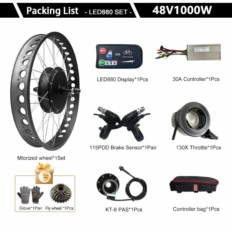 48V1000W E-Bike Conversion Kit 20 24 26» 4.0Tire Rear Rotate Motor 170 190mm