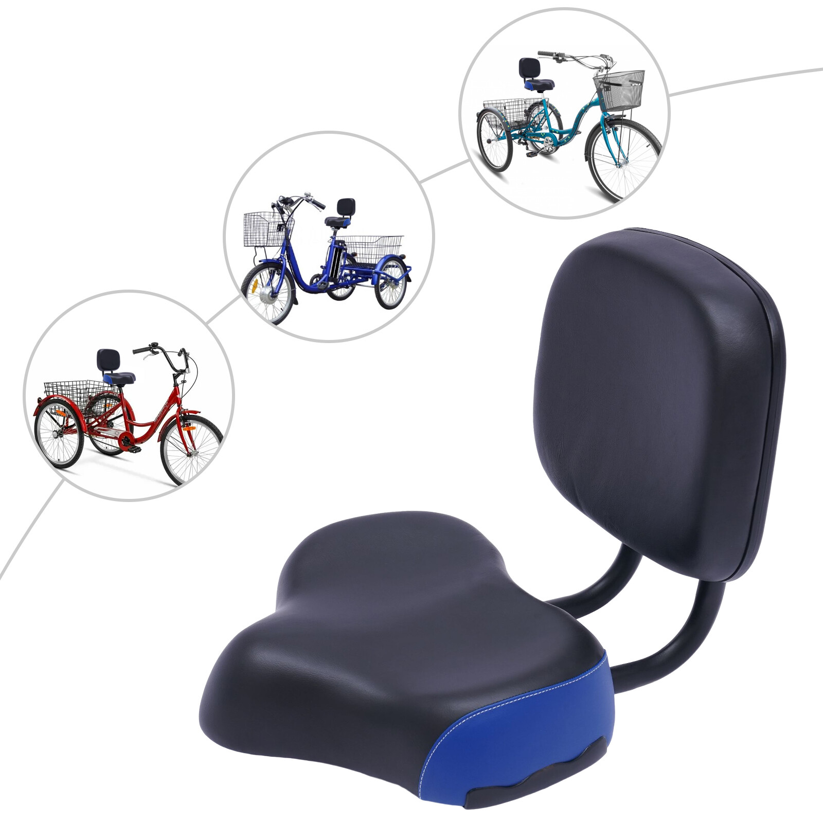 Bike Seats for Wide Adult Tricycle Women Backrest Saddle Bik Seat w/Backrest new