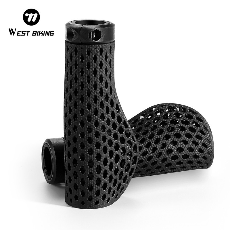 WEST BIKING MTB Bike 3D Printed Grips Ergonomic Bicycle Grips with Bar End Plugs