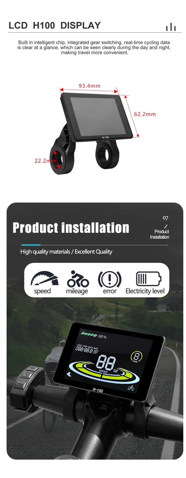 Ebike 3 Mode Sine Wave Controller 17A 26A 30A 40A with Color S-100/H-100 Display