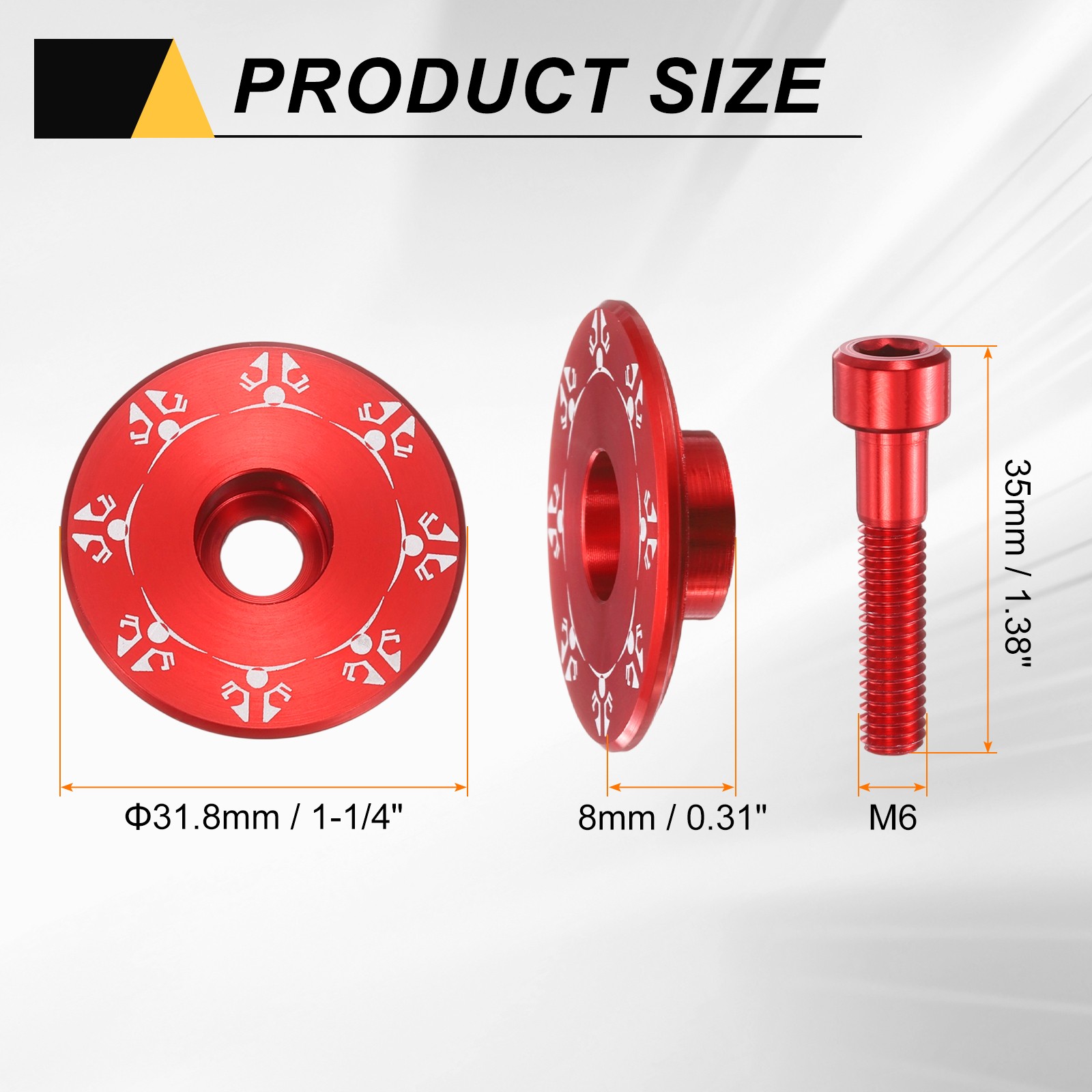 Bicycle Head Set Stem Top Cap 1-1/4″ OD Snowflake Pattern with M6 Bolt Red