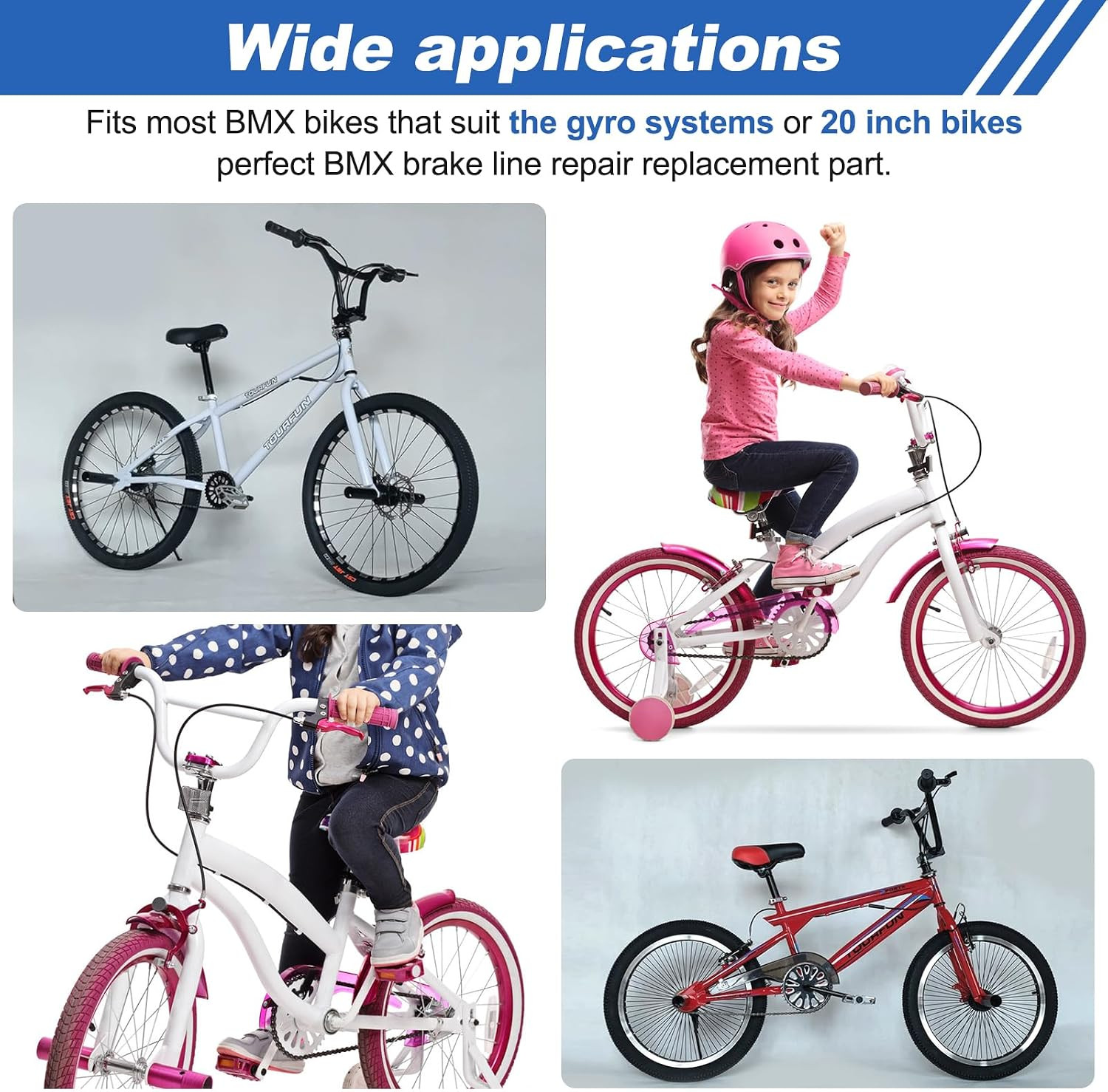 BMX Bike Gyro Brake Cables Kit – 1 Set Front + Rear with Spinner Rotor for Most