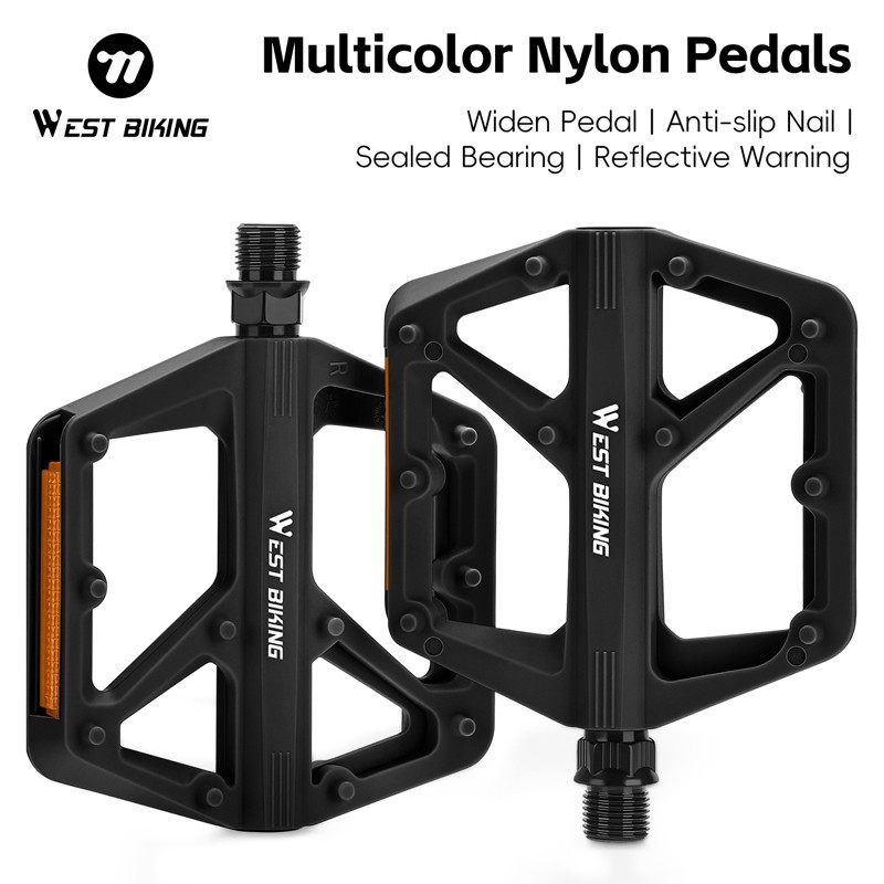 WEST BIKING Nylon Bicycle Pedals DU Sealed Bearing 9/16″ Bike Flat Pedals A Pair