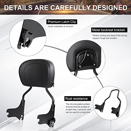 Detachable Upright Passenger Backrest Sissy Bar With Back Rest Pad Black
