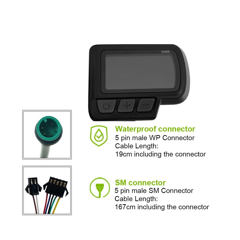 E-Bike LCD Display EN06 24V 36V 48V with SM/WP Plug for Scooter Electric Bicycle