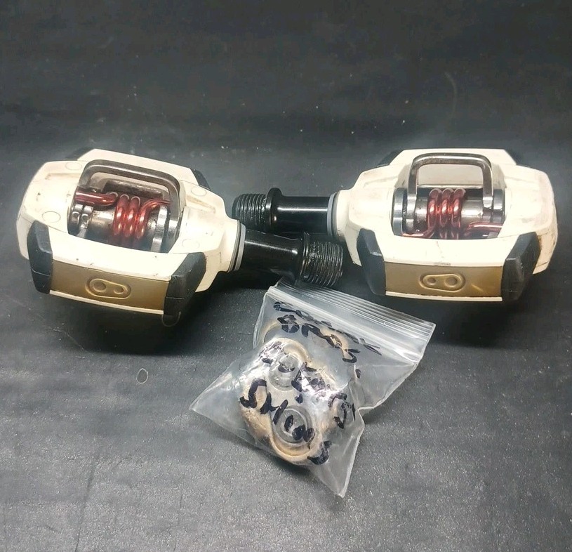 Crank Brothers Smarty Clipless MTB Gravel Pedals Rare White/Gold/Red w/Cleats