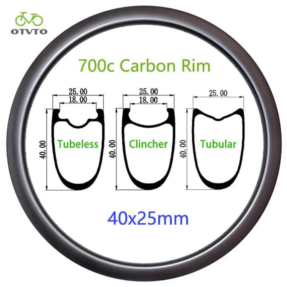 1 Pcs Road Bike Carbon Rim Tubeless Clincher Tubular Disc V-Brake 25mm Width
