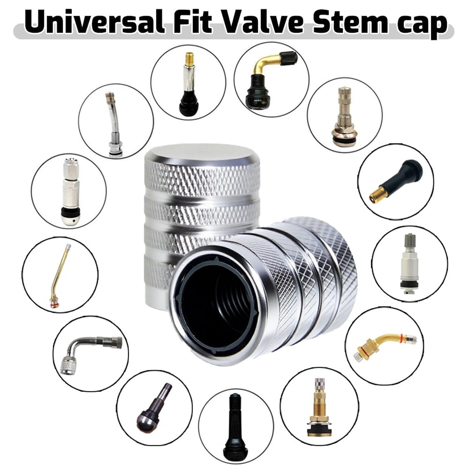 4-Piece Anodized Aluminum-Plastic Composite Tire Valve Stem Caps with Integra…