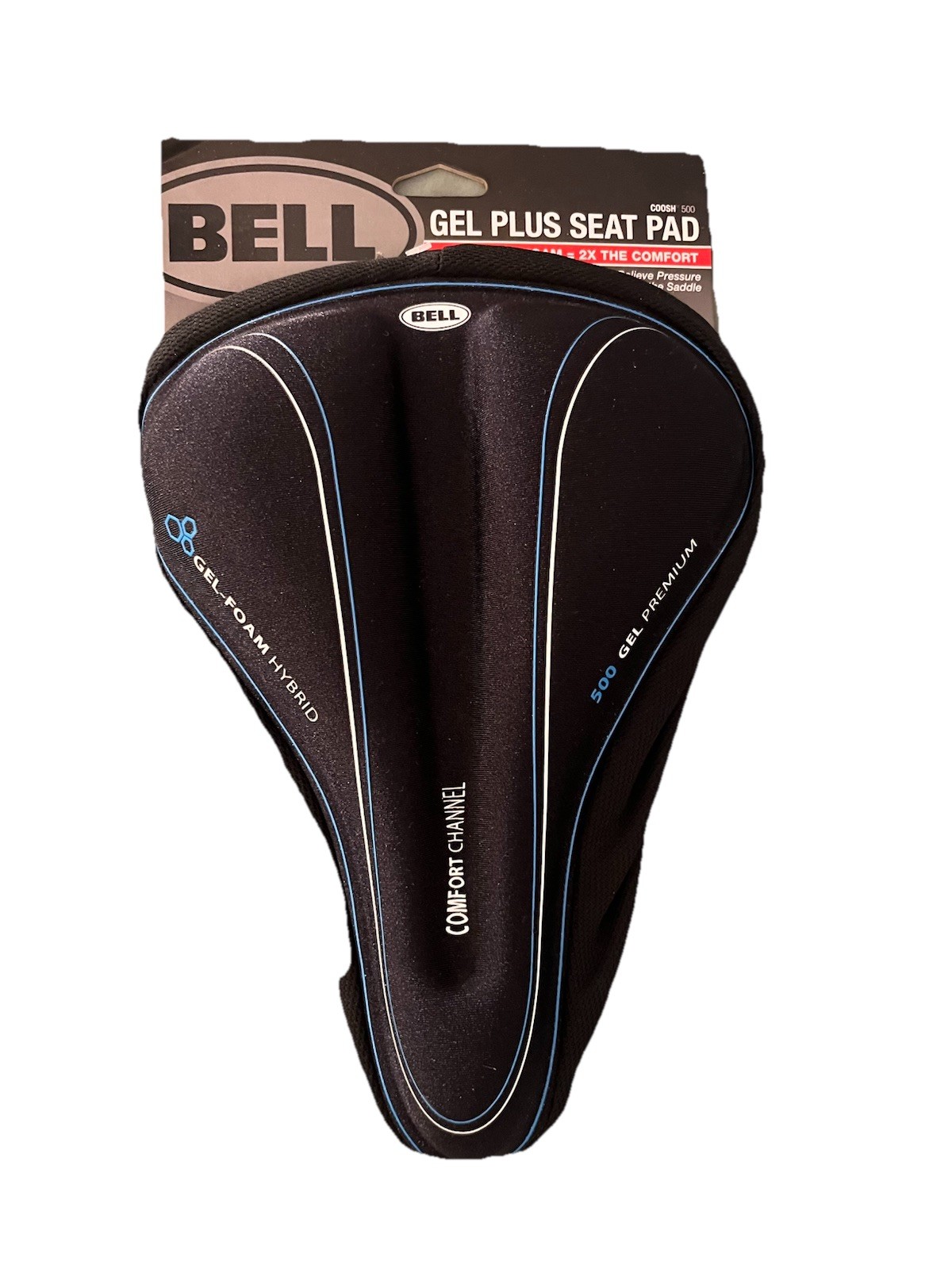 Bell 500 Gel Hybrid Bike Seat Pad Black Comfort Channel Drawstring Close, NEW