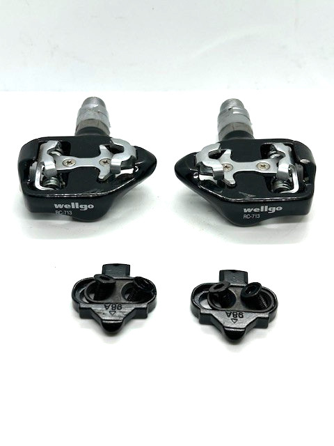 Wellgo RC-713 Black Clipless Pedals PAIR 9/16 + Cleats and Hardware Road Gravel