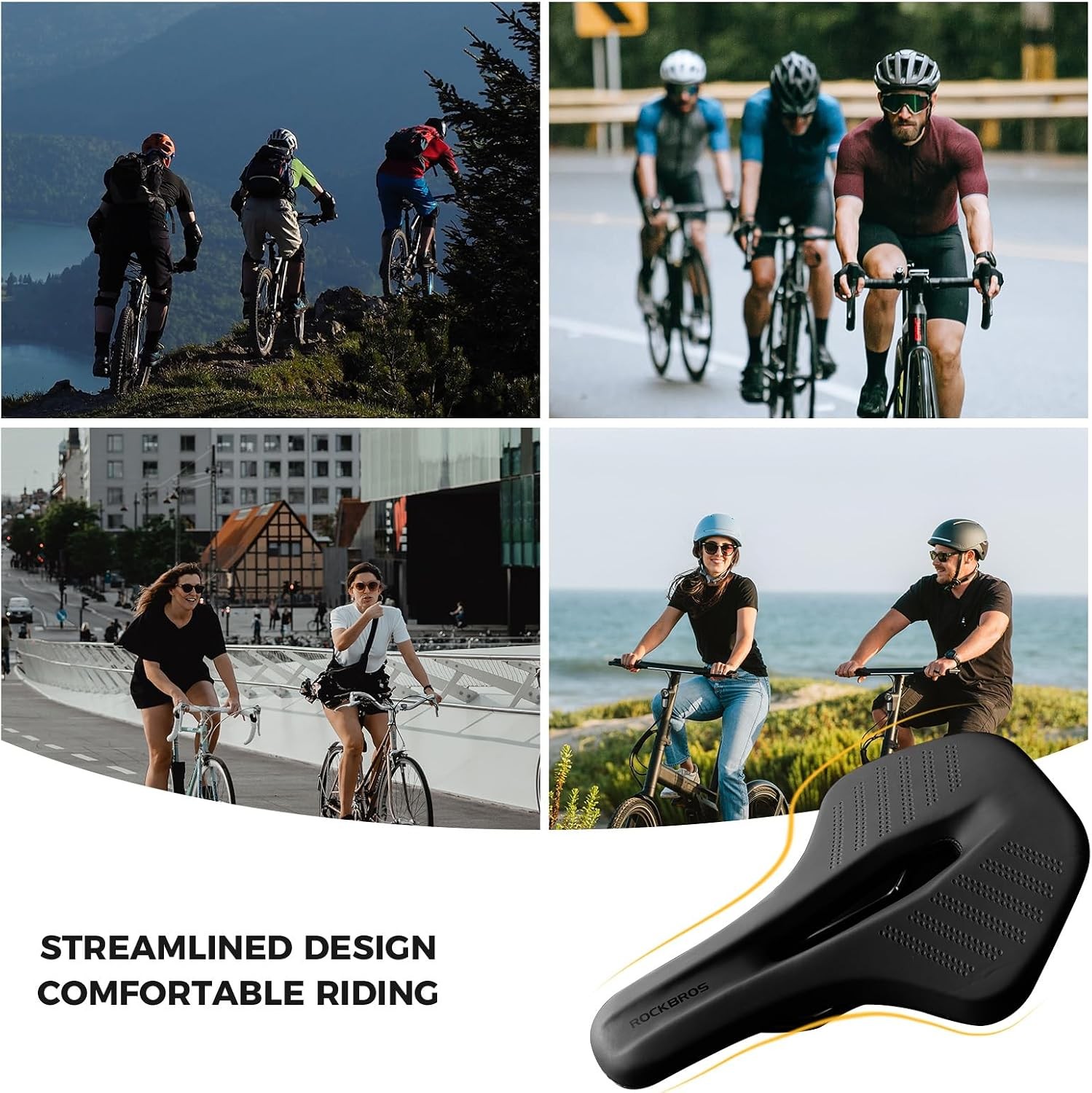 ROCKBROS Bicycle Saddle Ergonomic Comfort Bike Seat Soft Foam Padding Breathable