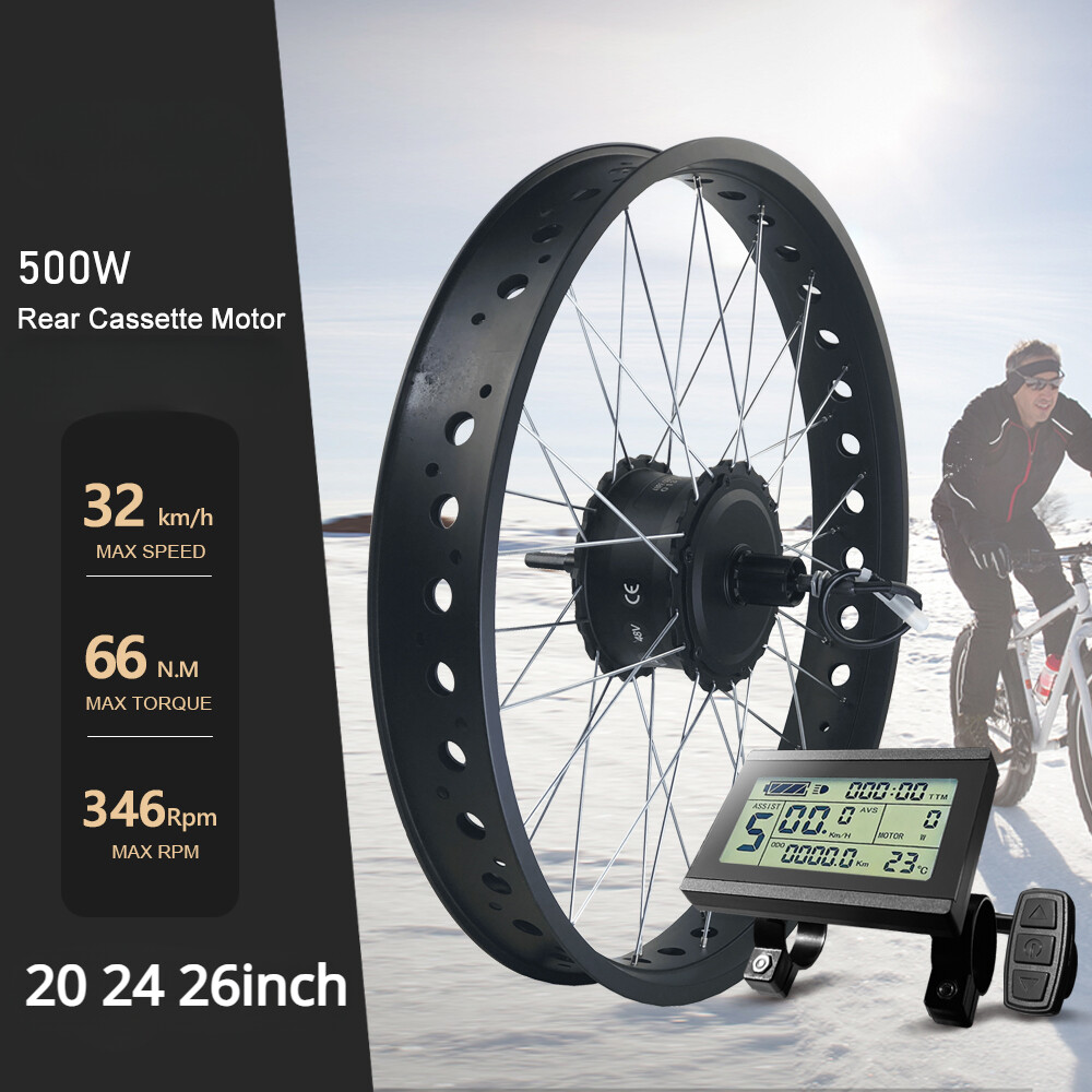 20 24 26inch 500W Snow Fat E-bike Conversion Kit 36 48V Rear Cassette Hub Motor