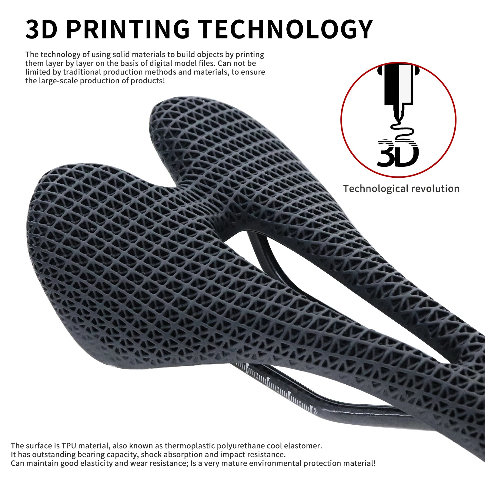 3D Printed Bike Saddle Carbon Fiber Hollow Comfortable Breathable Seat 275x143mm