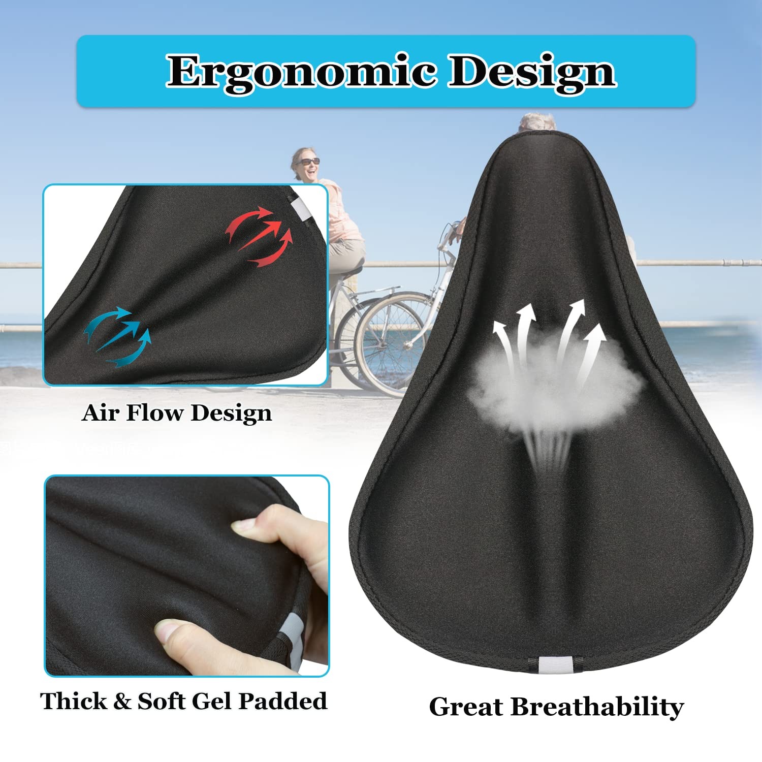 Gel Bike Seat Cover Padded for Bicycle Saddle for Women & Men, Most Comfortab…