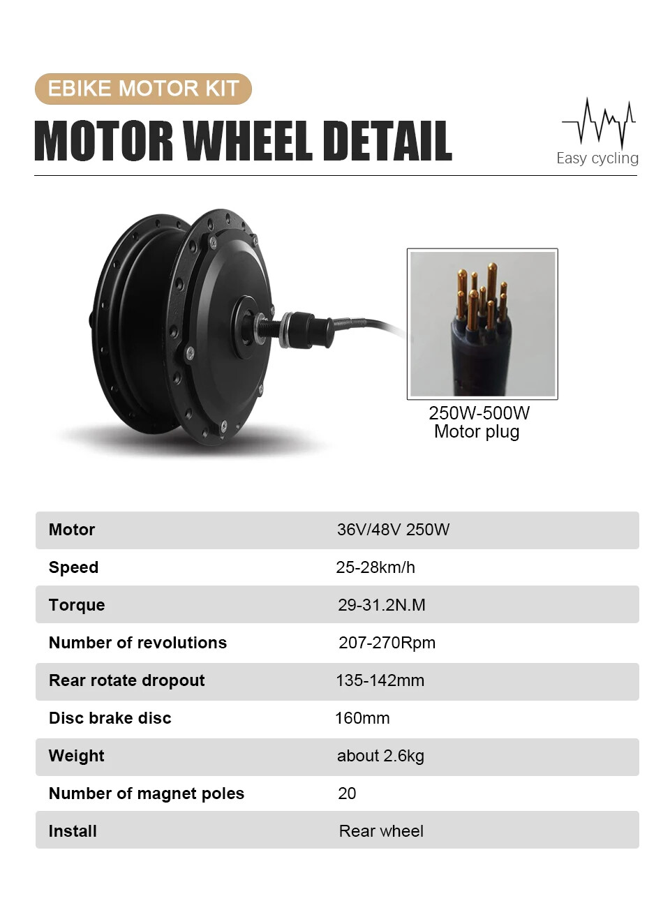 36V 48V 250W Electric Bicycle Brushless Gear Rear Wheel Hub Motor 16-29inch 700C