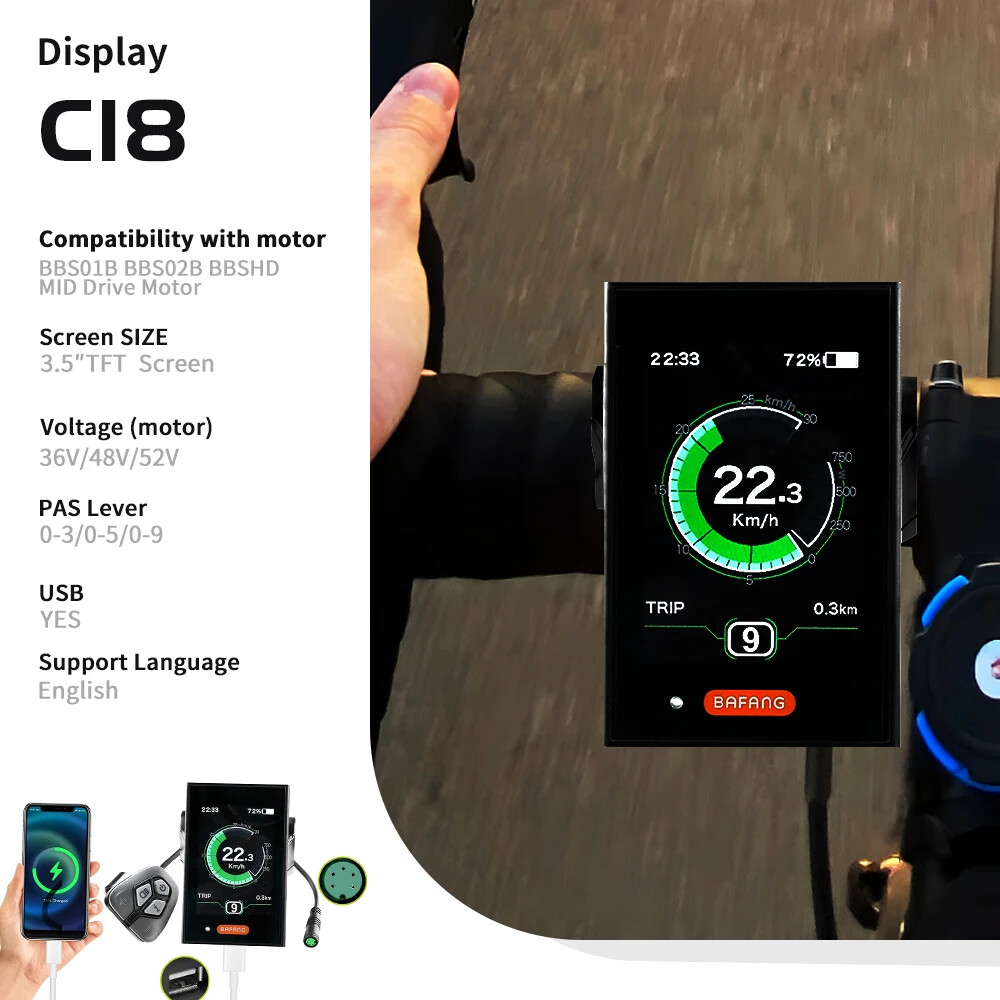 BAFANG DPC18 LCD Display Electric Bike Kit BBS BBSHD Mid Drive Motor Speedmeter