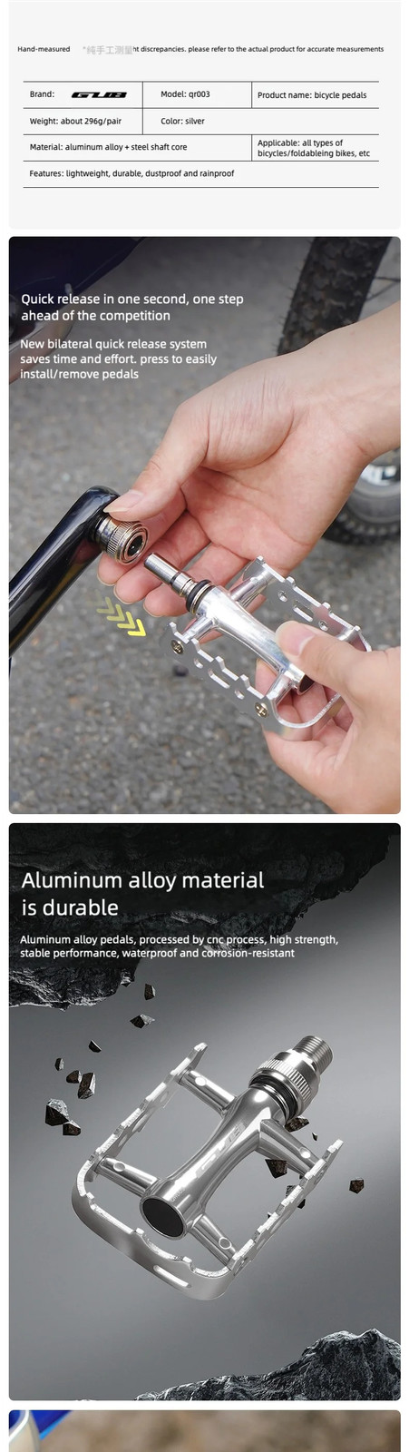 2 DU Aluminum Alloy Quick Release Bike Pedal for Folding MTB Bicycle Steel Axle