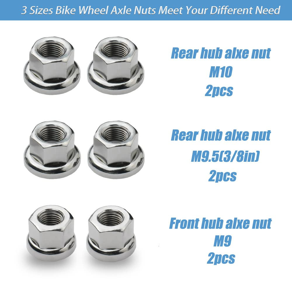 6Pcs Wheel Hub Nut Flanged Axle Nut 3 Sizes M8/3/8/M10 for Front and Rear Bike W