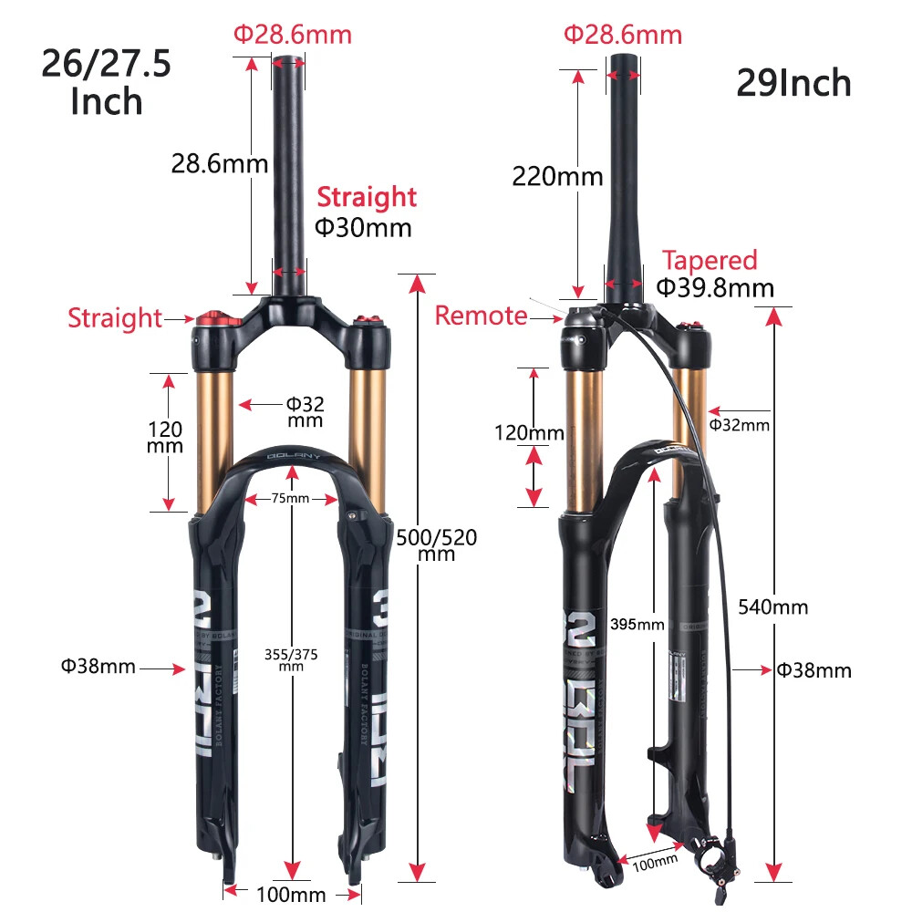 26/27.5/29Inch Mountain Bike Air Supension Frok 120mm Air and Oil Remote QR Fork