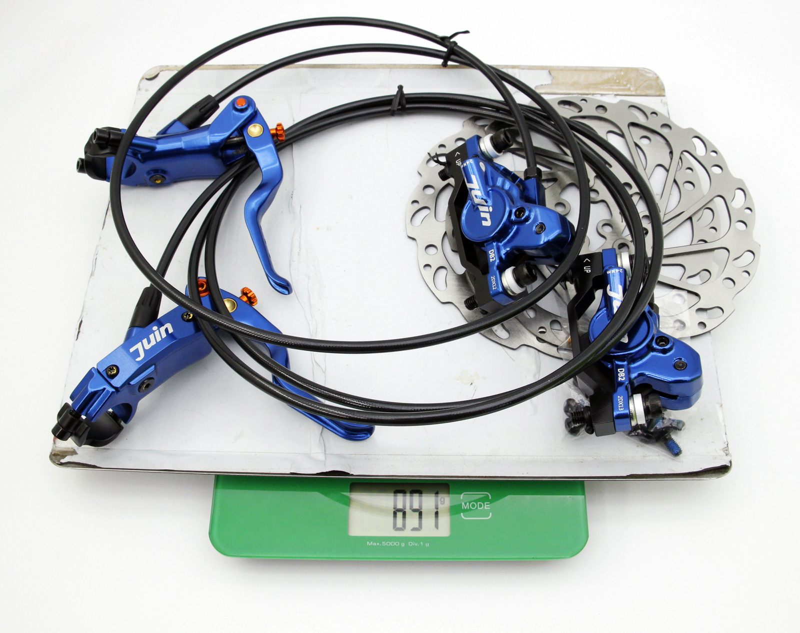 Juin Tech DB2 Full Hydraulic Disc Brake Set Blue F/R Post Mount 160mm Rotors