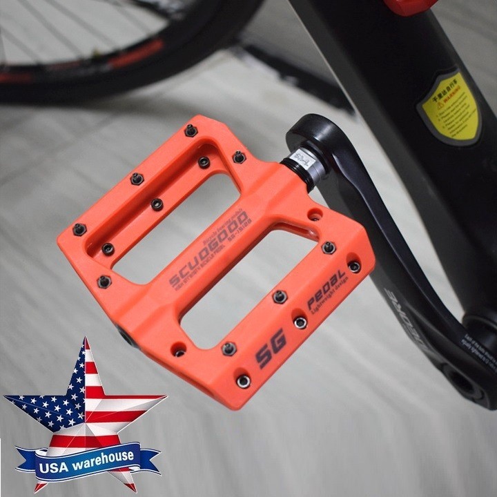 Road MTB Mountain Bike Fixie Bicycle Pedal Bearings Flat Pedals Polyamide Orange