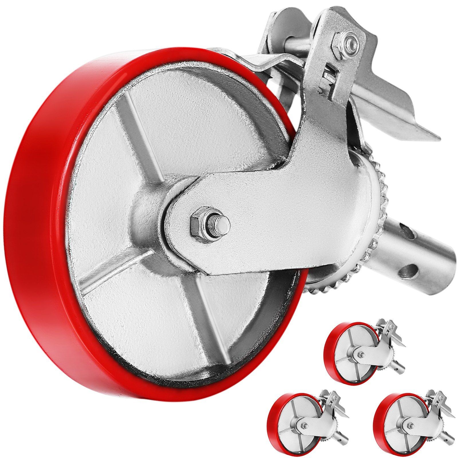 4×8″ 4400lb Locking Brakes & Polyurethane Tires Scaffolding Wheels Set