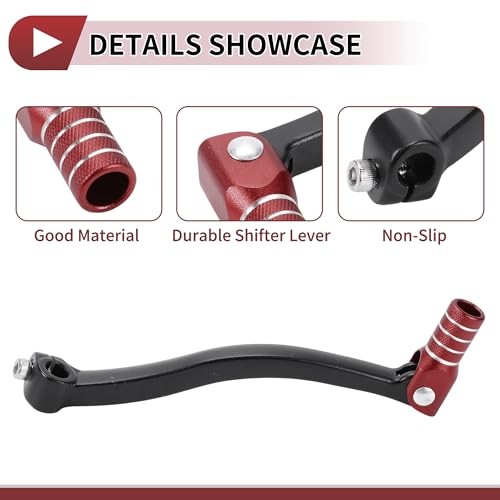 Folding Motorcycle Gear Shifter Black Lever Red Head with Silver Tone Ring