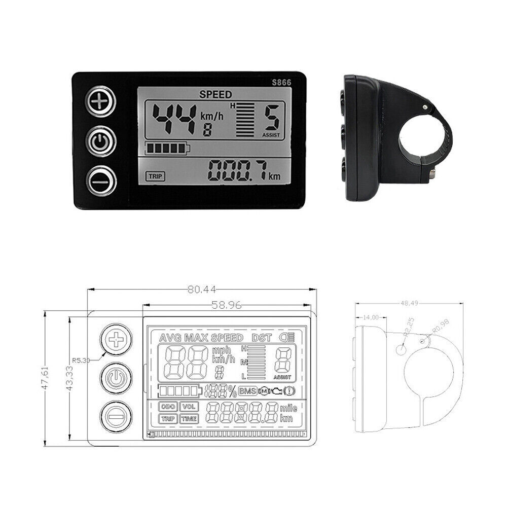 36-48V Brushless 15A Controller LCD-S866 Display Panel Kit for E-Bike Scooter
