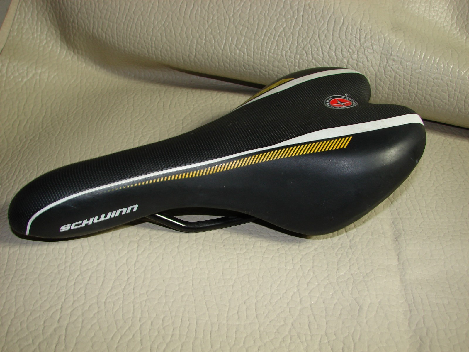 Schwinn Cionlli Bicycle Seat/Saddle with Yellow & White Stripe Design -#30