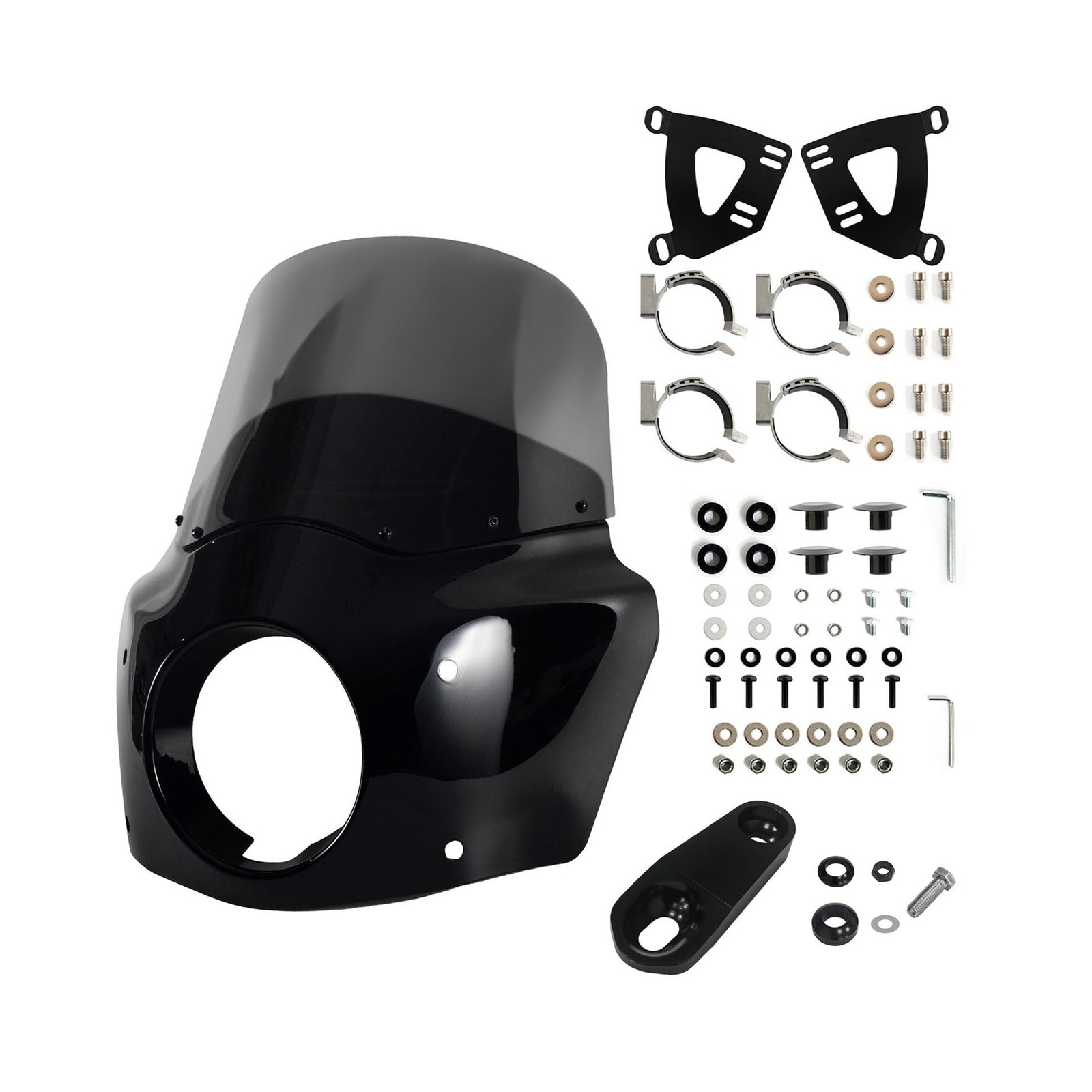 Motorcycle Fairing Windshield Kit, 5.75″ Headlight Fairing 11″ Smoked Motorbi…