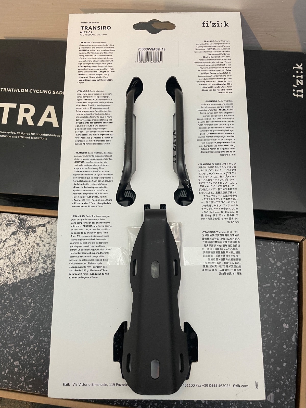 135mm (Regular) Fizik Transiro Mistica Kium Rail TT Triathlon Saddle 273g
