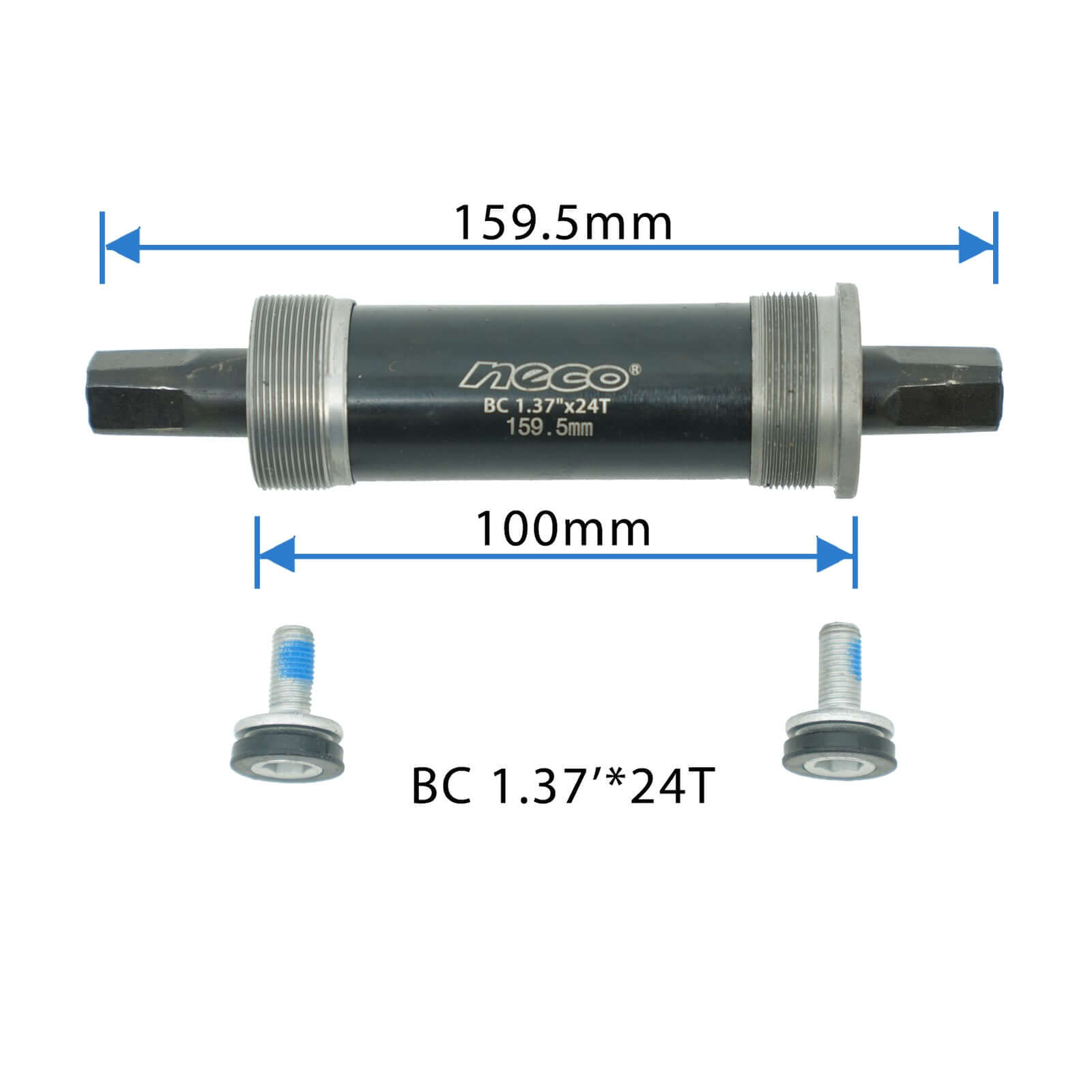 NECO 1.37″ x24T Fat Bike Bottom Bracket Shell width 120mm axle length 159.5mm