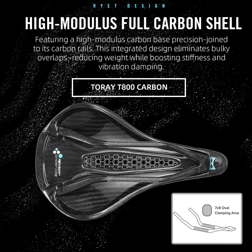 Ultralight RYET Carbon 3D Saddle 190g 145/155mm 7×9 Rails for Road MTB Gravel