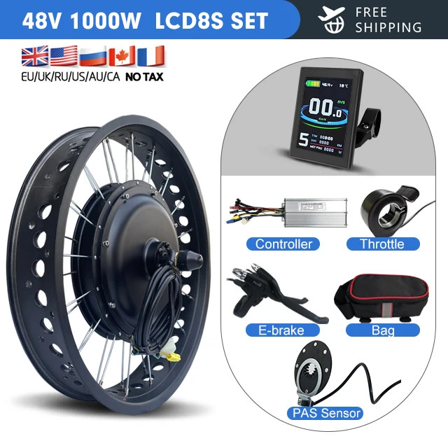 Snow Electric Bicycle Conversion Kit Front Hub Motor 48V 1000W 20 24 26inch