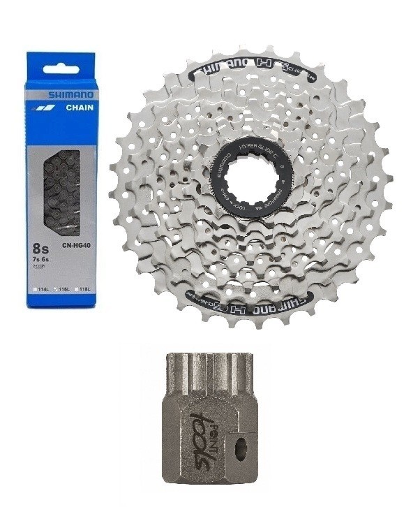 Shimano 8 Speed Wear Set HG40 Chain With Wish HG 41 Cassette And Puller