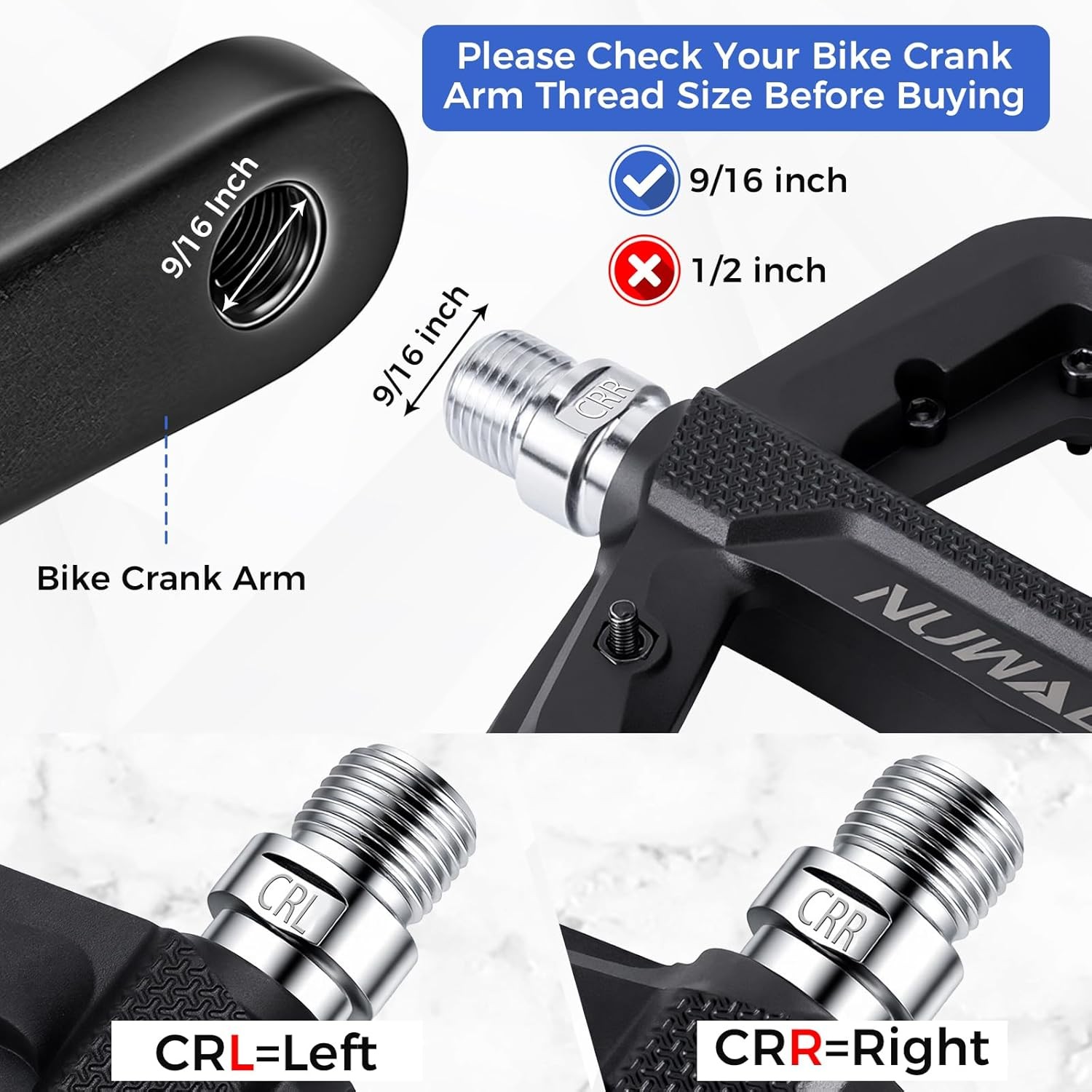 Mountain Bike Pedals 9/16 Axle Anti-Slip Platform Bicycle Pedals Lightweight