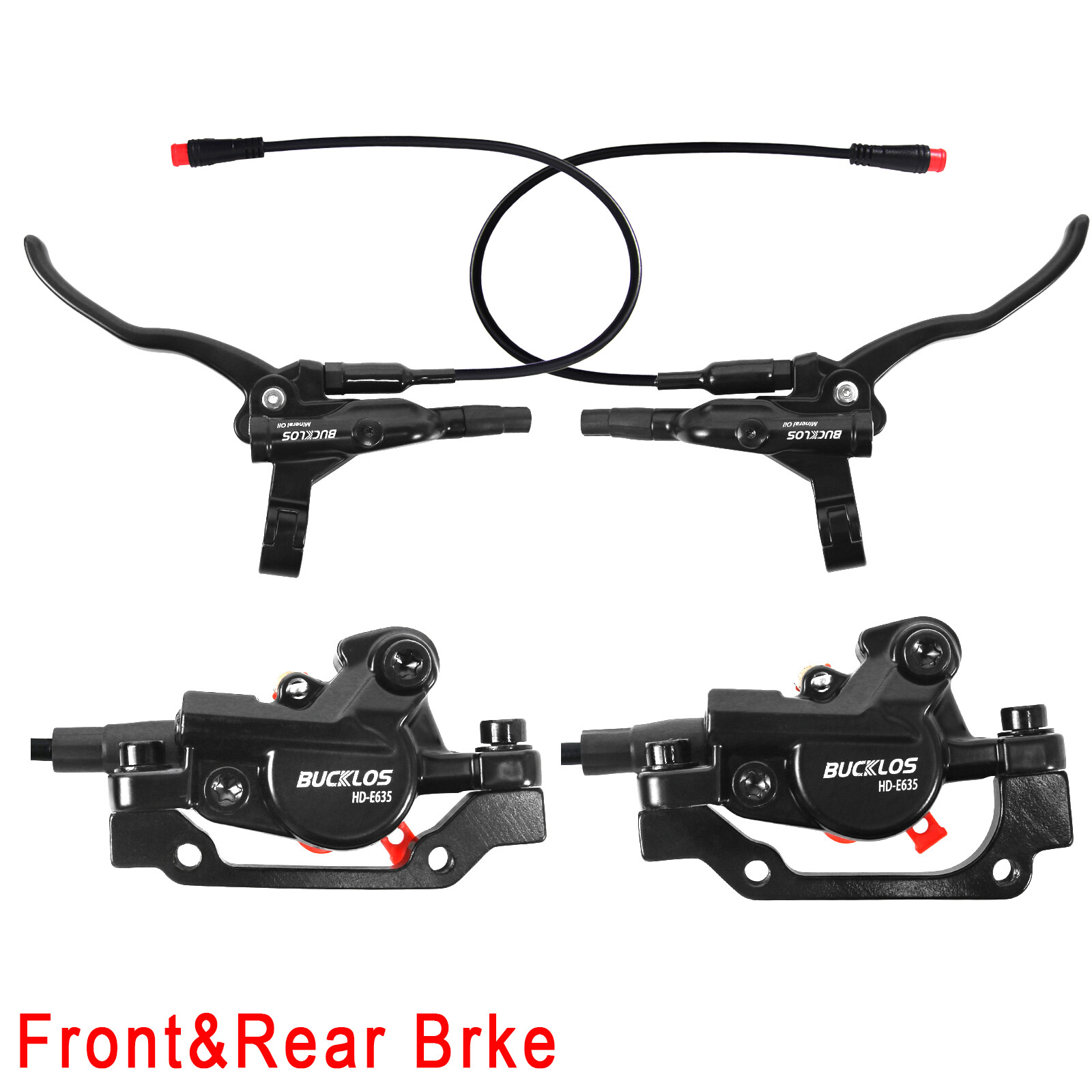 BUCKLOS Black HD-E635 E-Bike Hydraulic Brake 2-Pistons Front/Rear 1100mm/1800mm