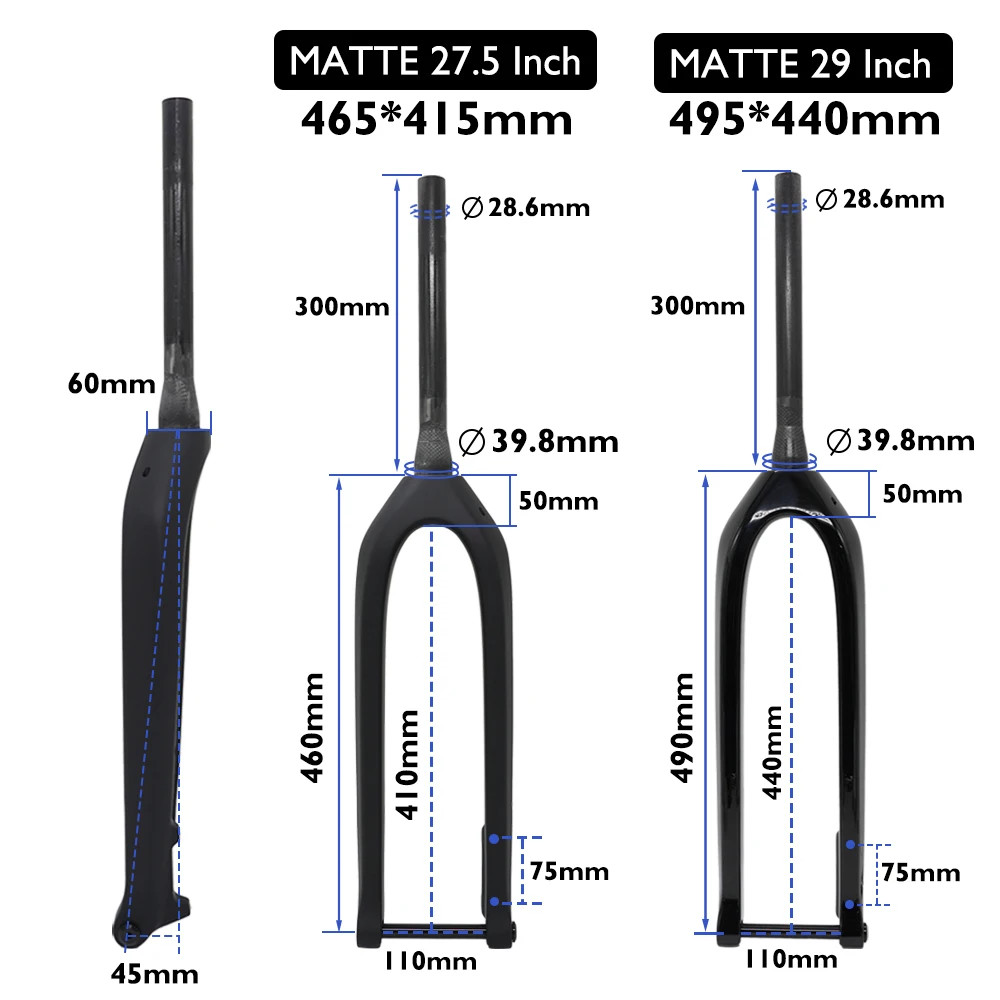 26/27.5/29 Inches MTB Carbon Fiber Rigid Fork Boost Thru Axle 15*110mm Tapered