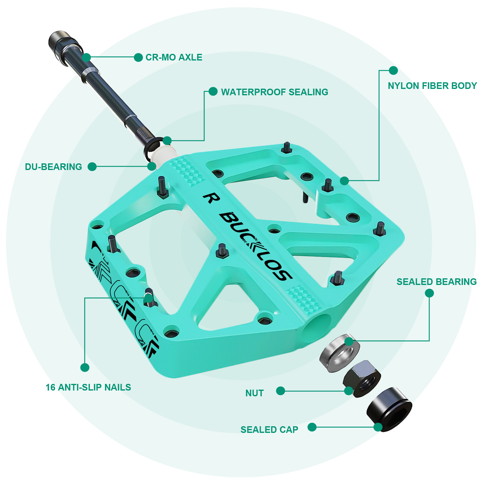 Bicycle Mountain MTB Road Bike Cycling Bearing Nylon Flat-platfrom Pedals 9/16”
