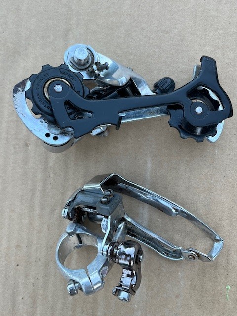 Shimano front & back SLX derailleurs, vintage mountain bike, triple 8 speed