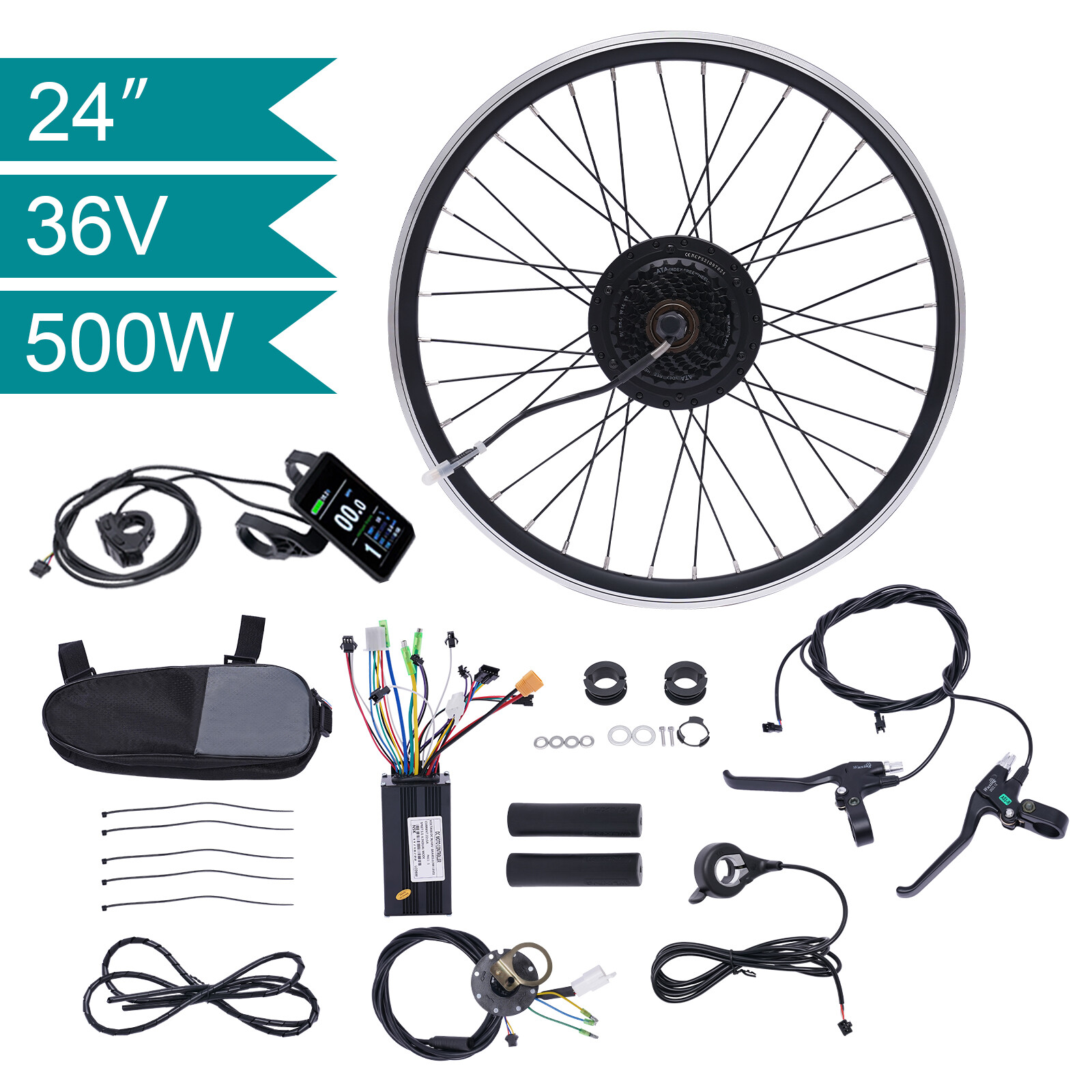 24 inch 36V 500W Electric Bicycle Wheel Motor Conversion Kit E-Bike Cycling LCD
