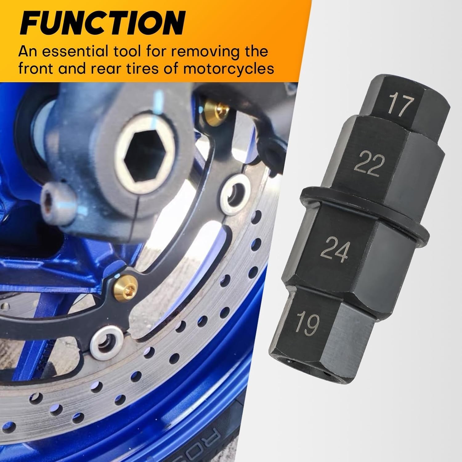 weyleity Hex Axle Motorcycle Tool 4 in 1 Socket 17 19 22 24mm for Front Wheel